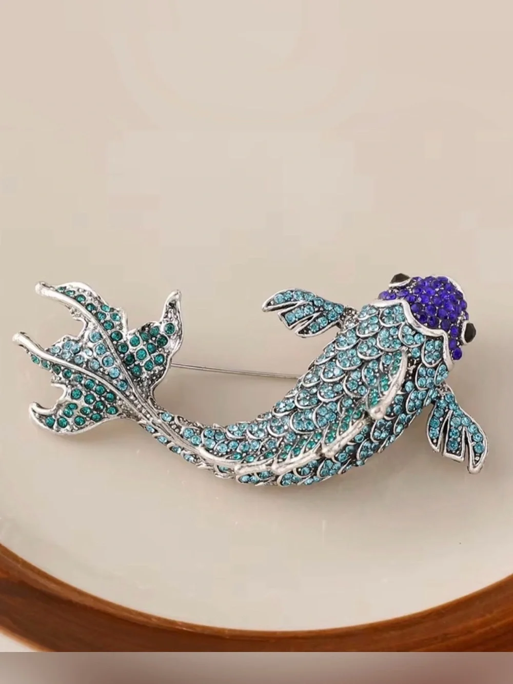 Betsey Johnson Teal & Blue Crystal Fish Brooch Pin